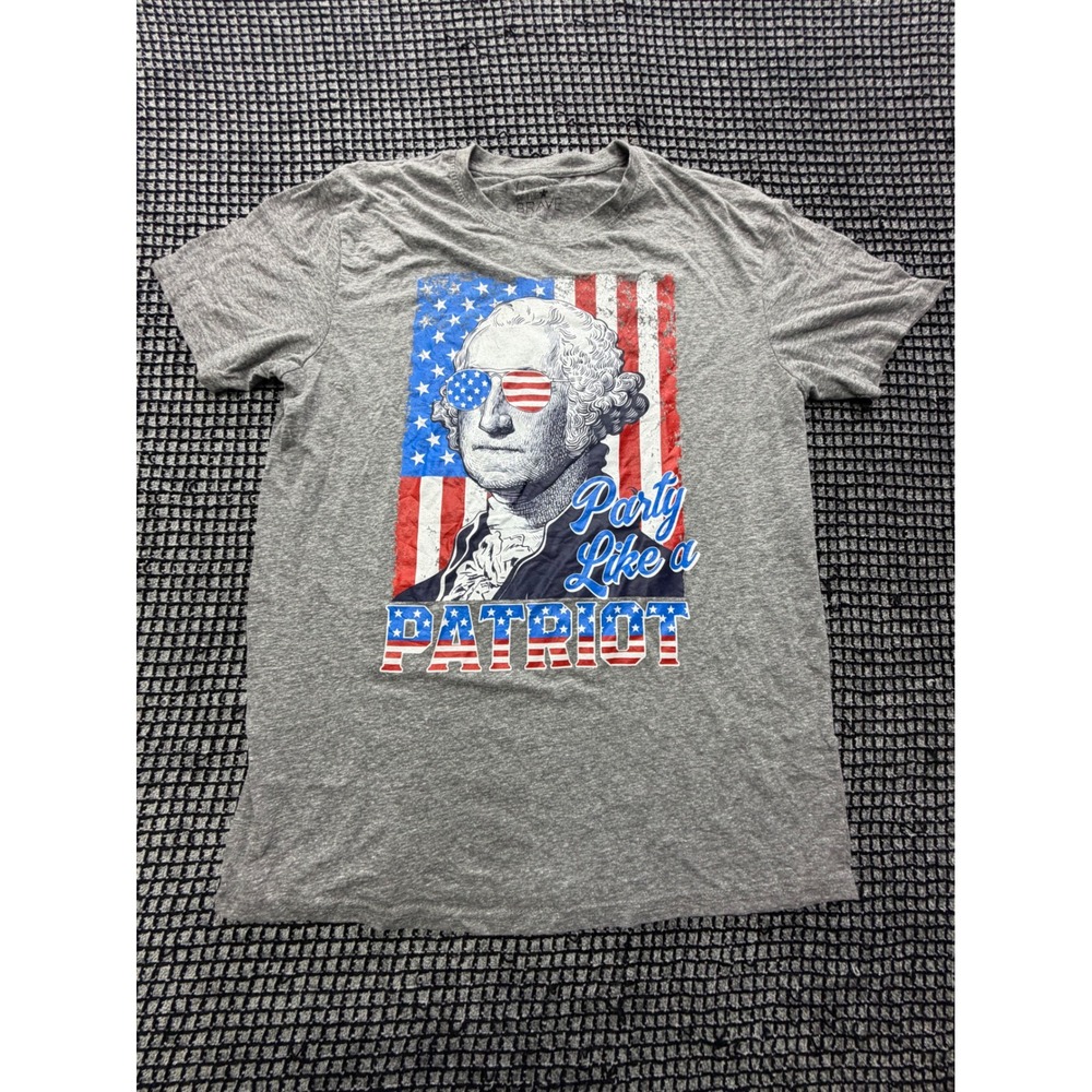 Home of the Brave Graphic Tee Mens XL Gray Party Like a Patriot George